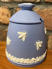 Rare Vintage Wedgwood Jasperware Honey Pot ~ Blue with Applied Bee Decoration picture
