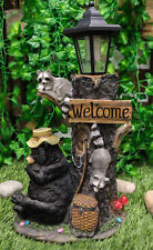 Summer Naps Lazy Bear With Raccoon Friends Welcome Sign Statue With Solar Light picture