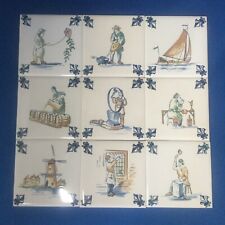 Vintage KLM Airlines Dutch Delft Ceramic Tile Coasters, Business Class, Lot of 9 picture