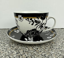 Victoria and Albert Museum Tea Cup Saucer V&A Black White Floral Fine China picture