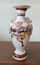 Japanese Satsuma Narrow Top Opening Vase Raised Hand Painting 12