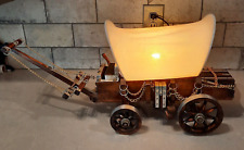 Vintage 1960s Wood Covered Wagon Lamp Light Table Accent Western Old West Works picture