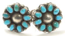 Vintage Zuni Sterling Silver Old Pawn Petitpoint Turquoise Screwback Earrings picture