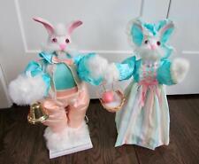 VINTAGE ULTRA INTL ANIMATED MR and MRS BUNNY RABBIT 19” FANCY EASTER DRESS 1989 picture