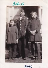 Vintage Photo Young Girls & Brother In Military Uniform Circa 1946 WWII Quality picture