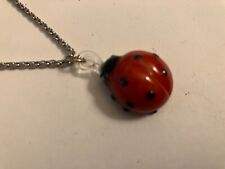 vintage estate glass ladybug pendant choker chain  necklace picture