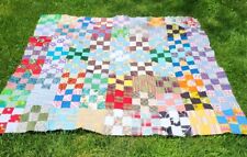 Vintage Antique 70s Multicolor Hand Made Stitched Quilt Top 72