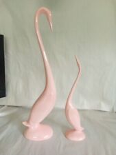 Pair Of Vtg Light Pink Ceramic Long Neck Swan/Egret Figurines picture