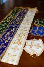 Orthodox Protodeacon double orarion and cuffs set green, blue or white picture