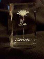 3D Laser Etched Glass Rose Paperweight with Beveled Edges picture