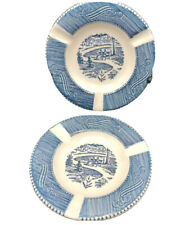 Lot of 2 Royal China CURRIER & IVES Blue white Ashtrays Vintage Ironstone Fun picture