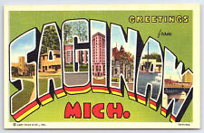 Saginaw Michigan mi large letters linen unposted postcard B179 picture