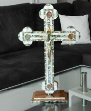 Mother of Pearl Cross Extra large Standing Jerusalem olive Wood Hand Made Church picture