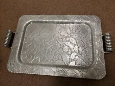 Beautiful hammered aluminum serving tray, flower pattern, great handles, 16 x 11 picture
