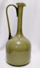 MCM Italian EMPOLI Mid Century Cased Olive Green Art Glass Ewer 11