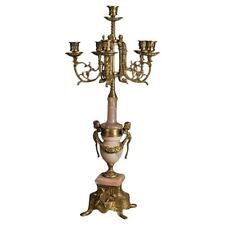 Antique French Louis XV Style Bronze & Rouge Marble Figural Candelabra C1920 picture