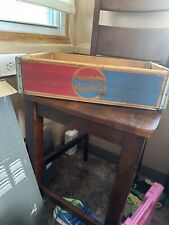 Vintage Pepsi -Cola Wooden Soda Crate  w/ Handles Red White Blue Circa 1970's picture