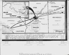1956 Press Photo Map shows area where passenger planes crashed into Grand Canyon picture