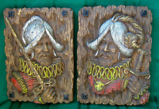 Mid Century Carved Composition Conquistador Wall Plaques picture