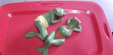 Homemade Frog Couple Cartoon Comic Style Ceramic Porcelain Hand Painted-RARE picture
