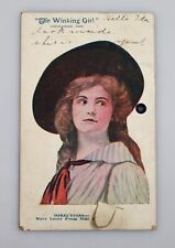 Vintage Unique Odd Postcard Functioning 1906 Mechanical Winking Girl picture