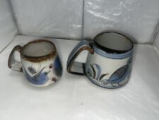 Ken Edwards Signed Vintage Pottery Cup Mug 2 Pcs Set Palomar Mexico Blue Robins picture