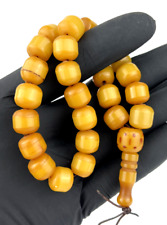 Antique Yellow Amber Bakelite Islamic Prayer Rosary Veins 27 Beads 31gr Very Old picture