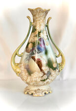 Nippon Vase Moriage-Porcelain Bird Hand Painted-Antique Nippon Gold Maple Leaf picture