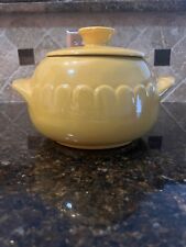 Vintage Frankoma Pottery 245 Yellow Gold Bean Pot Soup Tureen Covered Dish. picture