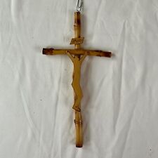 Vintage Bamboo Wall Crucifix - INRI Cross - Wooden Abstract Jesus Christ Figure picture