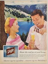 1959 Print Ad Schlitz Beer Couple Drink a Glass by Lake & Mountains picture