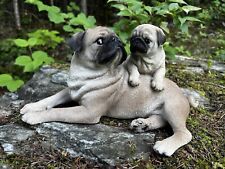 Pug Mother and Puppy Dog Statue Puppy Figurine Realistic Details Pug Nose Garden picture
