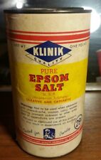 Vintage KLINIK EPSOM SALT one pound tin.  Colorful and clear text Riverdale MD picture