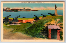 c1940s Linen Cannons Fort McHenry Baltimore Maryland Vintage Postcard picture