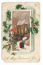Christmas Greeting Postcard TUCK Holly Scenic c1905 picture