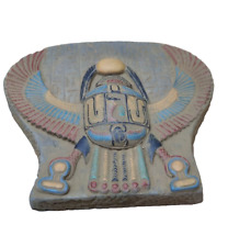 Ancient winged scarab mural, multi-colored pharaonic stone picture