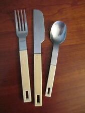 3 pcs (1 3-pc place setting) Oxford Hall retro stainless off white handle atomic picture