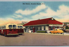 Seaside Heights NJ Bus Station Postcard Vintage Linen Old Bus Terminal Car Coke picture