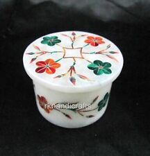 2.5 Inches Round Marble Paper Pin Box Inlaid with Gemstone Ring Box for Wedding picture