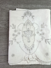 Vintage Handmade Machine Embroidered King Size Pillowcase White picture