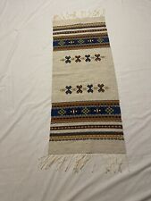 Vtg Western Design Native Wool Handwoven Tapestry Rug Runner Blues, Brown picture
