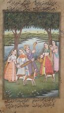 vintage Indo Persian miniature painting and calligraphy; musicians & dancers picture
