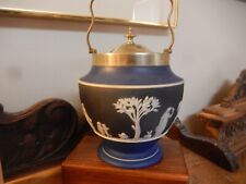 Wedgwood (only)  RARE Antique  TRI Colored Biscuit Barrel - Black  Cobalt  White picture