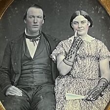 Antique Daguerreotype Photograph Beautiful Couple Man Woman Unique Pose Gloves picture