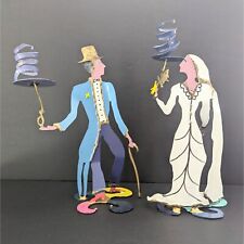 2 Piper StrongHand Painted Metal Sculptural Man Woman Candle Holders Signed 1997 picture