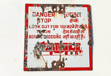 Vintage Danger Look Out For Train Before Crossing Enamel Sign Board Old EB317 picture