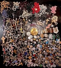Rare Large Lot Religious & Crucifix Medals & Rosaries French Antique PH-88 picture