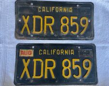 Vintage 1963 California Black Yellow License Plates Pair Set XDR 859 DMV Clear picture