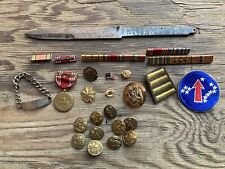 NAMED WW2 Lot Grouping Us Army ID Bracelet Medal Pins WWII Pacific Ribbons picture