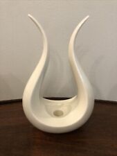 Vtg Lenox MCM Lyre Candlestick Holders Ceramic Off White Ivory Single picture